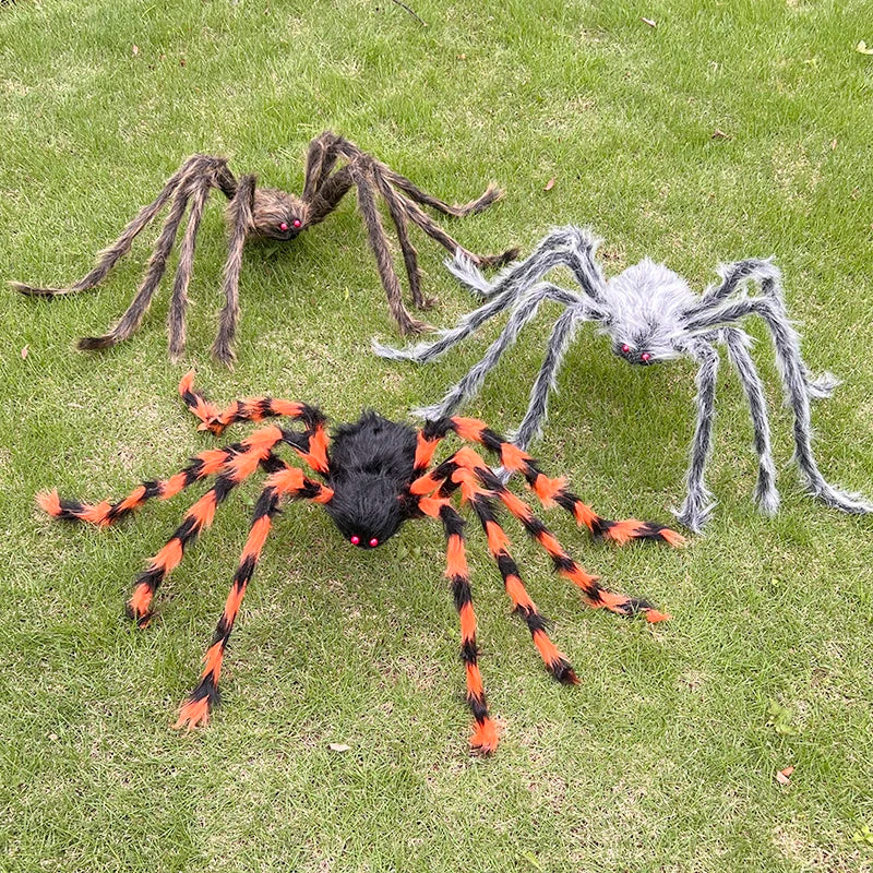 Halloween Black Giant Spider Scary Artificial Plush Spider Home Bar Haunted House Scene Ornaments Props Holiday Outdoor Decors