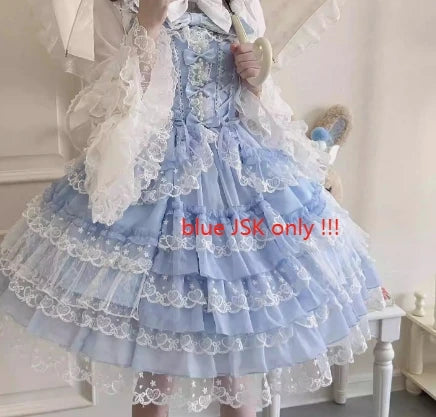 Original Design Lolita Jsk Suspender Dress Sweet Girl Women's Long Sleeve Inner Shirt Cute Princess Sling Cake Dress with Cape