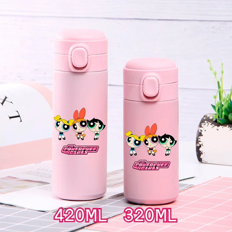 320ml/420ml The Powerpuff Girls Portable Large Capacity Sport Water Bottle Children Drinking Cup Thermal Stainless Steel
