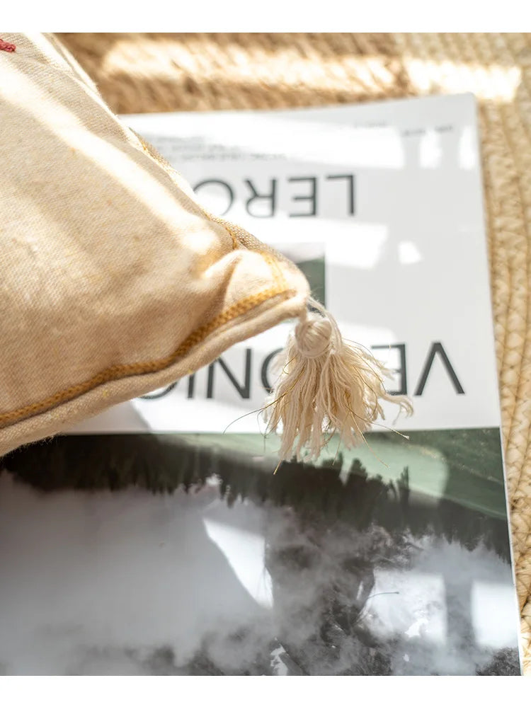 Nordic Ethnic Style Cushion Cover Cotton Moroccan Handmade Embroidery Cotton Tassel Throw Pillow Cover Living Room Home Decor