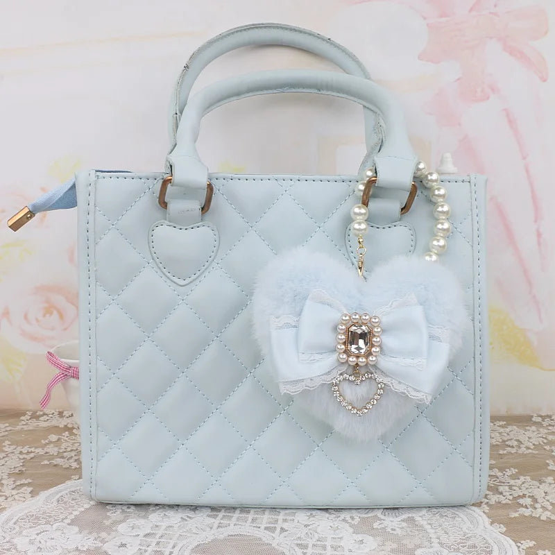 Romantic Bag Ornament Plush Heart Pearls  Keychain Bag Decor Keyring Sweet Ita Bag Pendant Handmade Bow Accessories Keychain