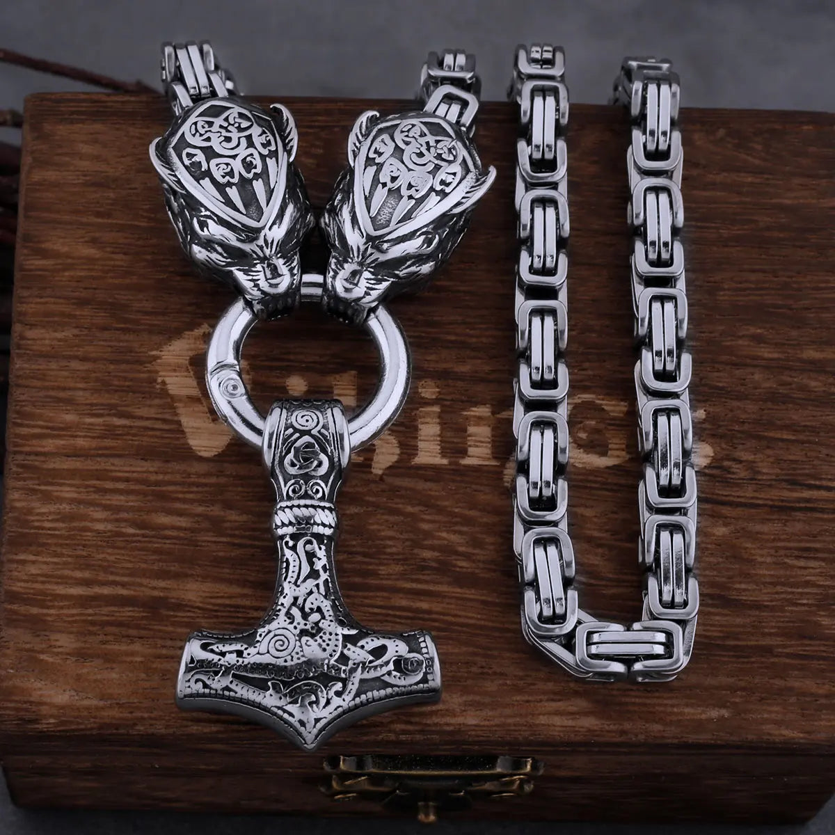 Viking Personality Bear Claw Wolf Head Necklace Stainless Steel Thor's Hammer Pendant Men's Popular Jewelry Necklace