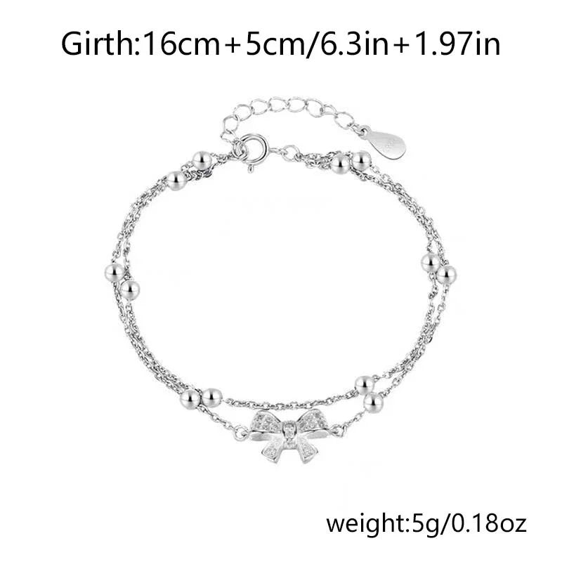 Titanium Steel Silver Color Geometric Bracelet For Women Girl Fashion Holiday Gift Double-deck Bow Wrist Chain Jewelry Pulsera
