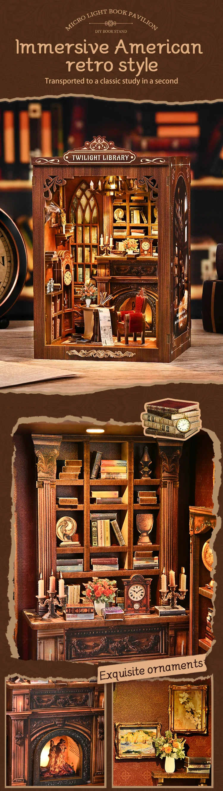 DIY Book Nook Kit Figurines Miniature Booknook Wooden Doll House 3D Puzzle Bookshelf  Dollhouses Toy For Birthday Christmas Gift