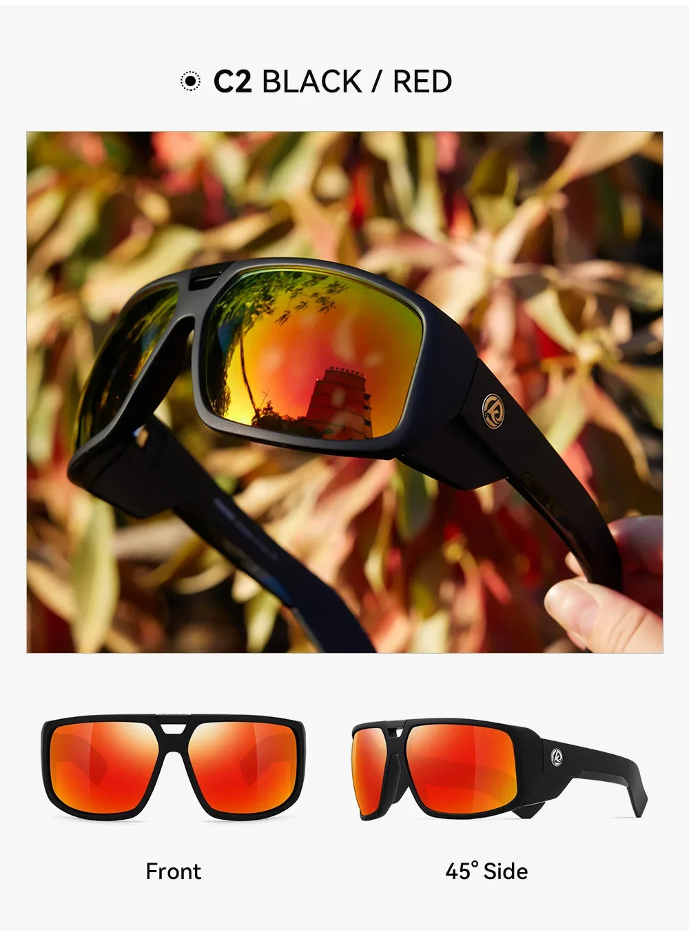 KDEAM New Large Frame Designer Polarized Men Sunglasses Luxury Brand Windproof Driving Glasses Fishing Eyewear Fashion Women Eye