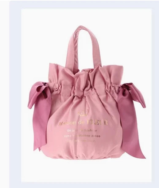 Japanese New Satin Double Bow Portable Shoulder Crossbody Women Bags with Long Shoulder Straps Sweet Letters Tote Bags