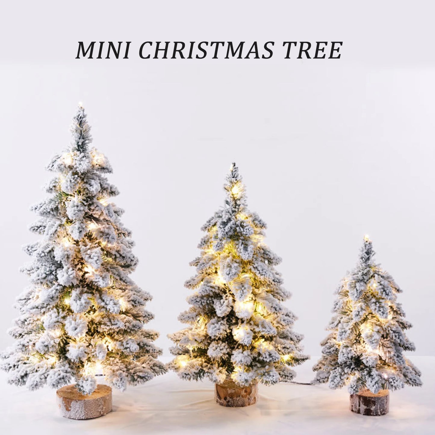 Christmas Tree Tabletop Figurine Snow Flocked with LED Lights Home Table Desk Decor Warm Christmas Gift Ornament  Artificial