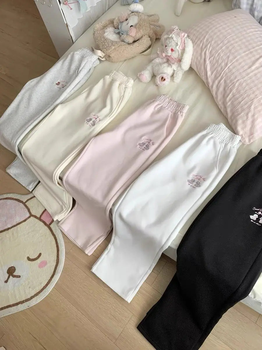 Sweet Girl Cute Straight Pants Spring New Casual All Match Sports Sweatpants Elastic Waist Cartoon Y2k Aesthetic Women Pants