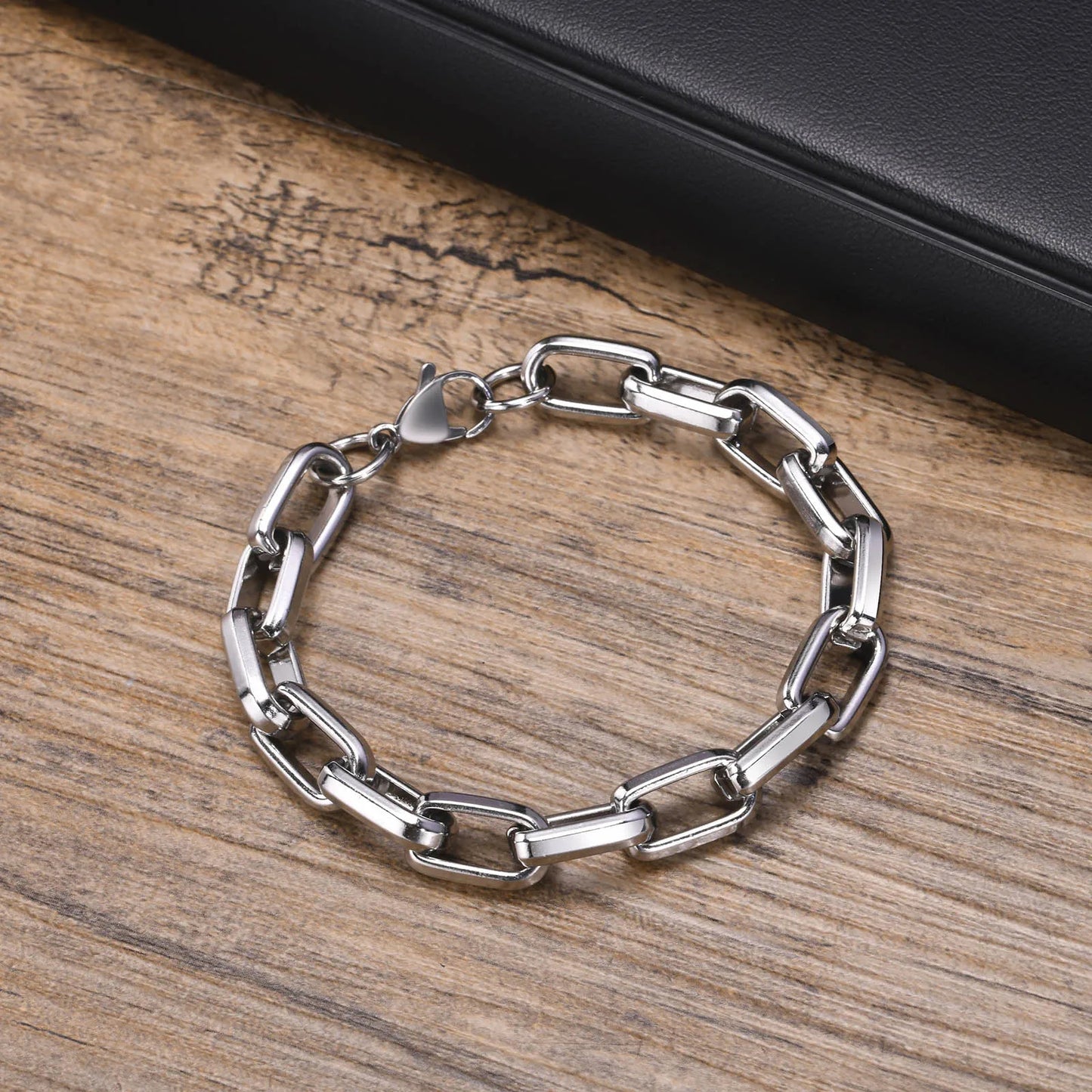 Vnox 9.2MM Rectangle Chain Stainless Steel Bracelets for Men Dad Papa BFF Valentine's Father's Day Birthday Gifts Jewelry