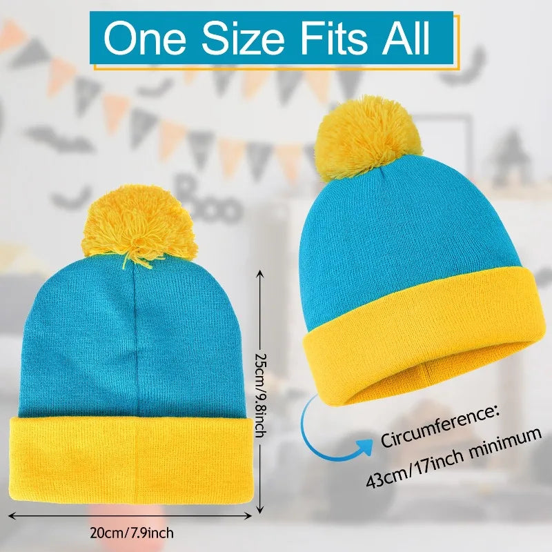 2pc Halloween Cosplay Funny Beanie Hat and Gloves, Character Park Knit Hat Winter Christmas Costume Accessories