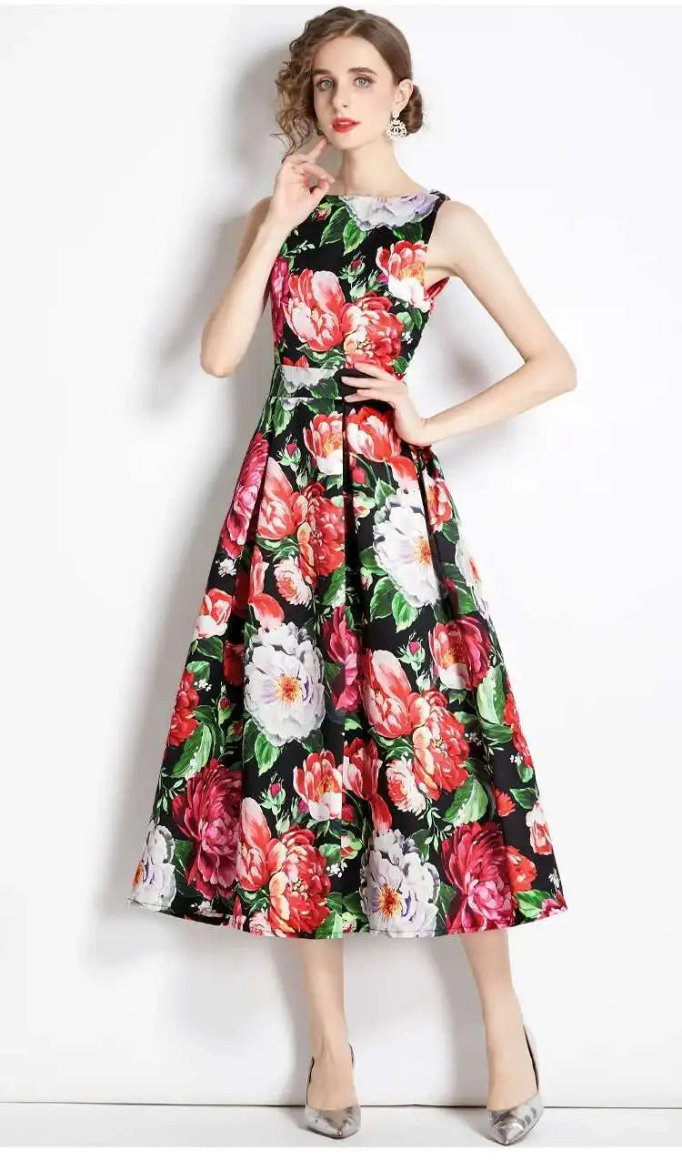 JAMERARY New Summer Hoilday Floral Midi Dress Women Printed A Line Long Vestidos