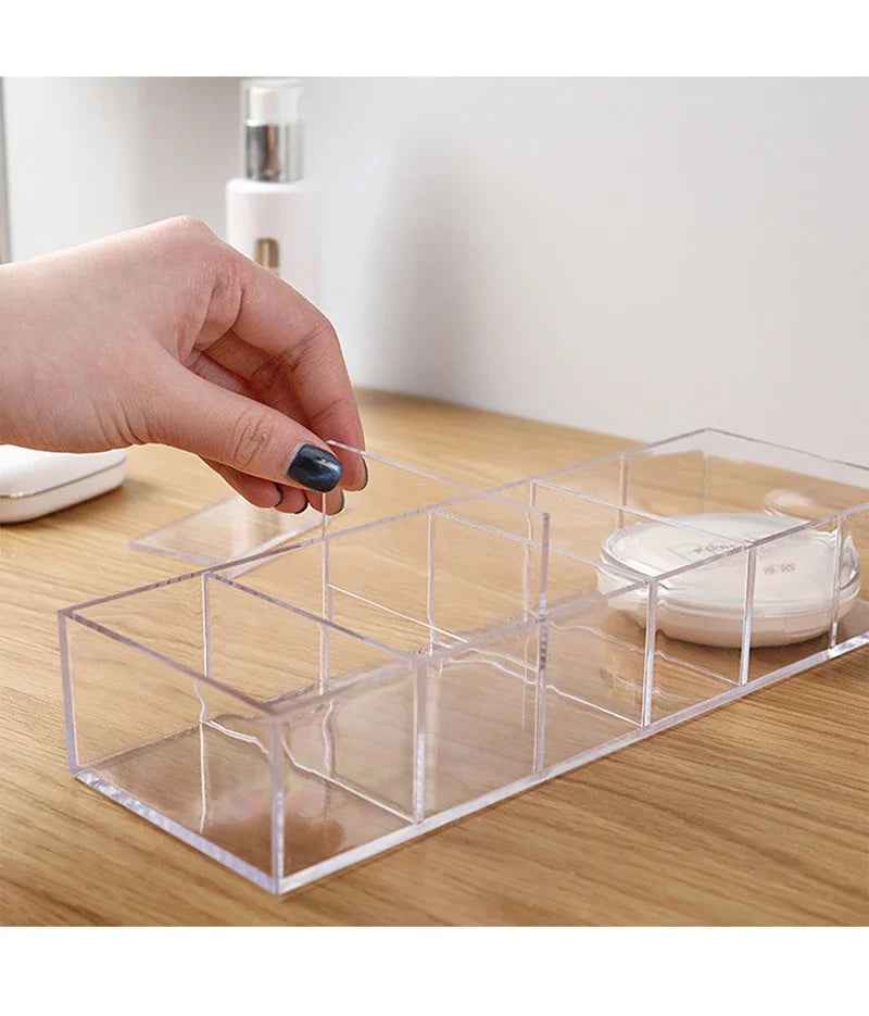 6 Grid Transparent Acrylic Cosmetics Storage Box Makeup Holder Jewelry Make Up Organizer for Home Plastic Desktop Storage Boxes