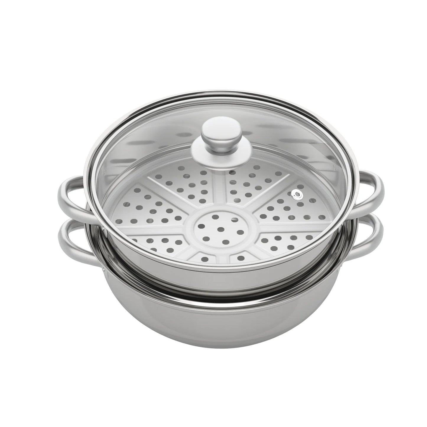 3 Tiers Stainless Steel Steamer 28cm Overlapping Steaming Pot Cookware Kitchen Soup Steamer Cooker Set Silver with Glass Lid