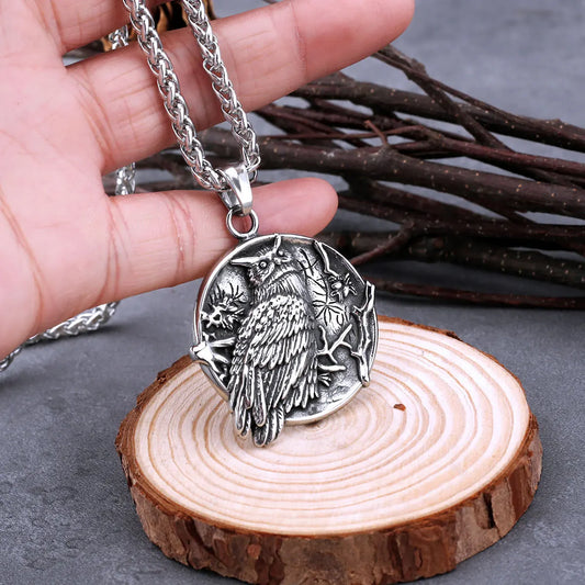 Vintage Nordic Viking Rune Owl Necklace Men's Fashion Punk Pendant Necklace Viking Animal Jewelry As A Men's Gift