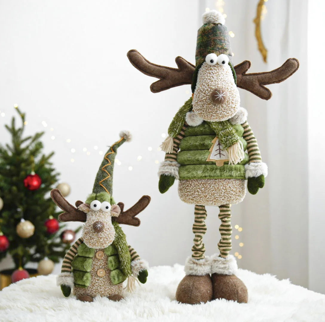 2025 New Christmas Elk Ornament Green Forest Series Elk Doll Christmas Telescopic Doll Holiday Ornament Christmas Gift