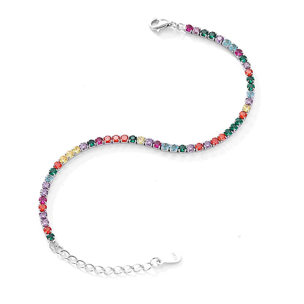 2.5/3mm Round Rainbow Tennis Necklace Bracelet for Women S925 Silver Colorful High Carbon Diamond Clavicle Choker Fine Jewelry
