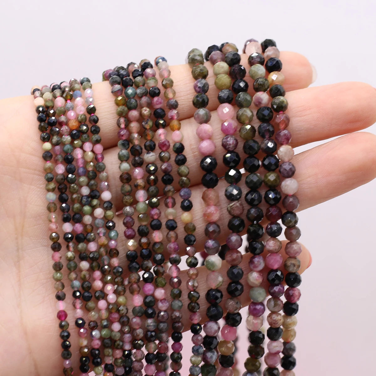 2/3/4mm Faceted Natural Stone Colored Tourmaline Bead Charms for DIY Women Men Necklace Bracelets Jewelry Making Accessories