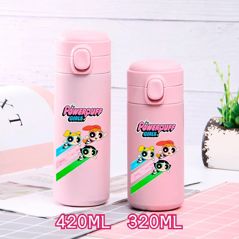 320ml/420ml The Powerpuff Girls Portable Large Capacity Sport Water Bottle Children Drinking Cup Thermal Stainless Steel