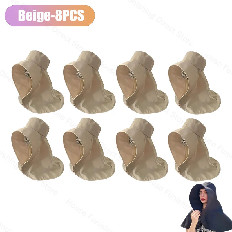 Summer Women Cap Outdoor Uv Anti Neck Protection Sun Visors Hat Fishing Hiking Big Brim Shawl Sunscreen Ponytail Cap Solid Color