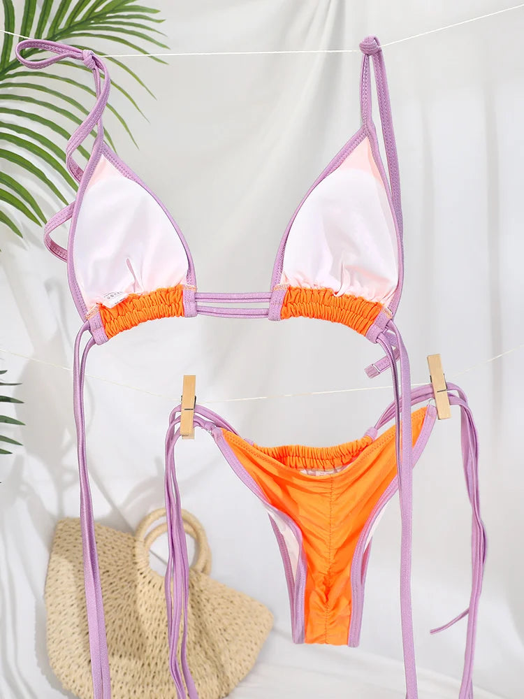 Miyouj Bandage Bikinis Patchwork Swimwear Sexy Bikini Set Triangle Swimsuit Women Micro Thong Push Up Beachwear Summer Biquini