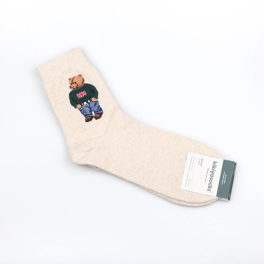 1 Pair Cartoon Gentleman Bear Men's Socks Comfortable Harajuku Skateboard Socks Novelty Breathable Christmas Gift Factory Direct