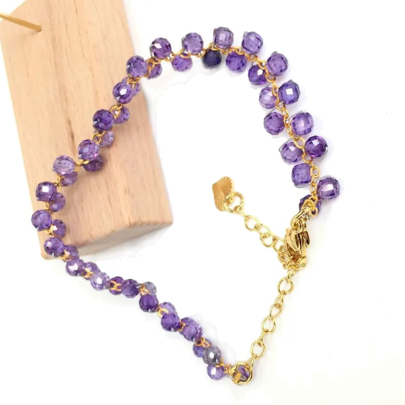 Gold Color 4MM Natural Stone Tourmaline Crystal Quartz Bracelet on Hand for Women Jewelry Party /Wedding Luxury Gift Handwork
