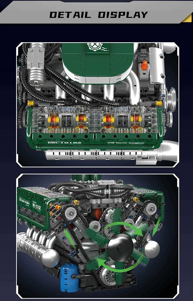 Mould King 10182 Technical Car Engine Toys The Motorized V8 Tank Engine Building Block Assembly Engine Brick Kids Christmas Gift