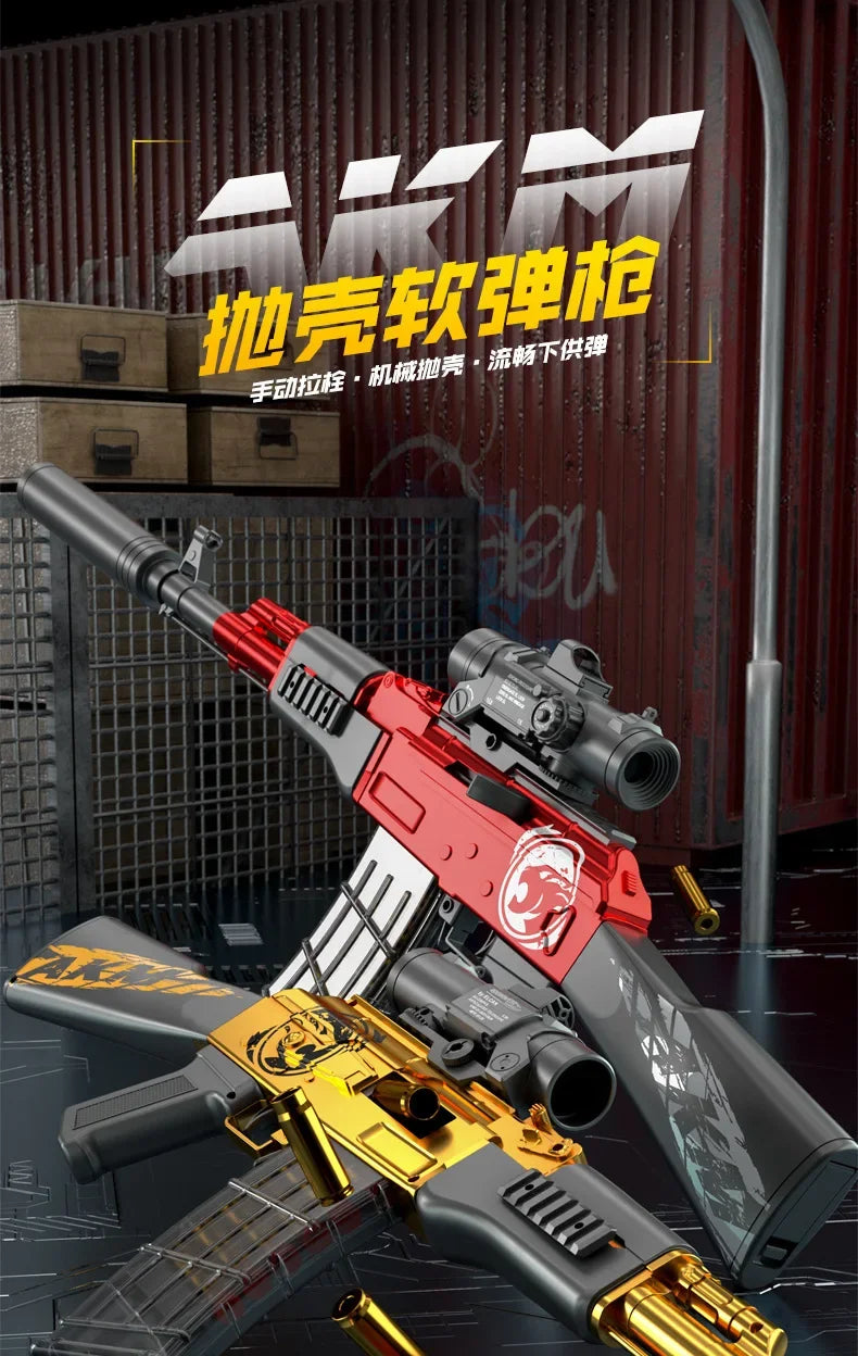 Handi Ak47 Soft-Bullet Gun Can Be Fired Toy Gun Akm Boy Submachine Gun Model Manually Loaded 2025 Christmas Gift