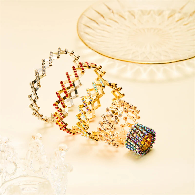 Unique Design Magic 2 in 1 Folding Retractable Ring Bracelet Shiny Rhinestone Multilayer Twist Rings for Women Creative Jewelry
