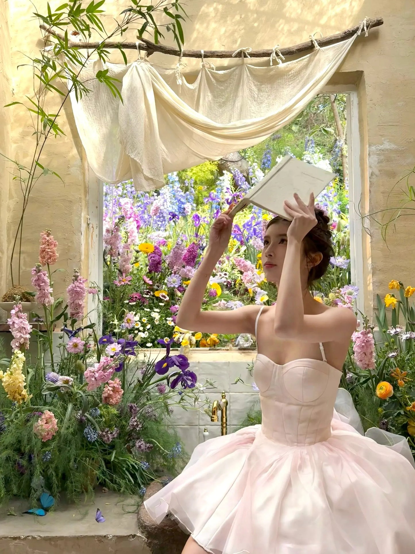 French Style Flower Wedding Dress Lolita Sweet Girl Women Fairy Tube Top Sling Dress with Long Cardigan Birthday Princess Dress