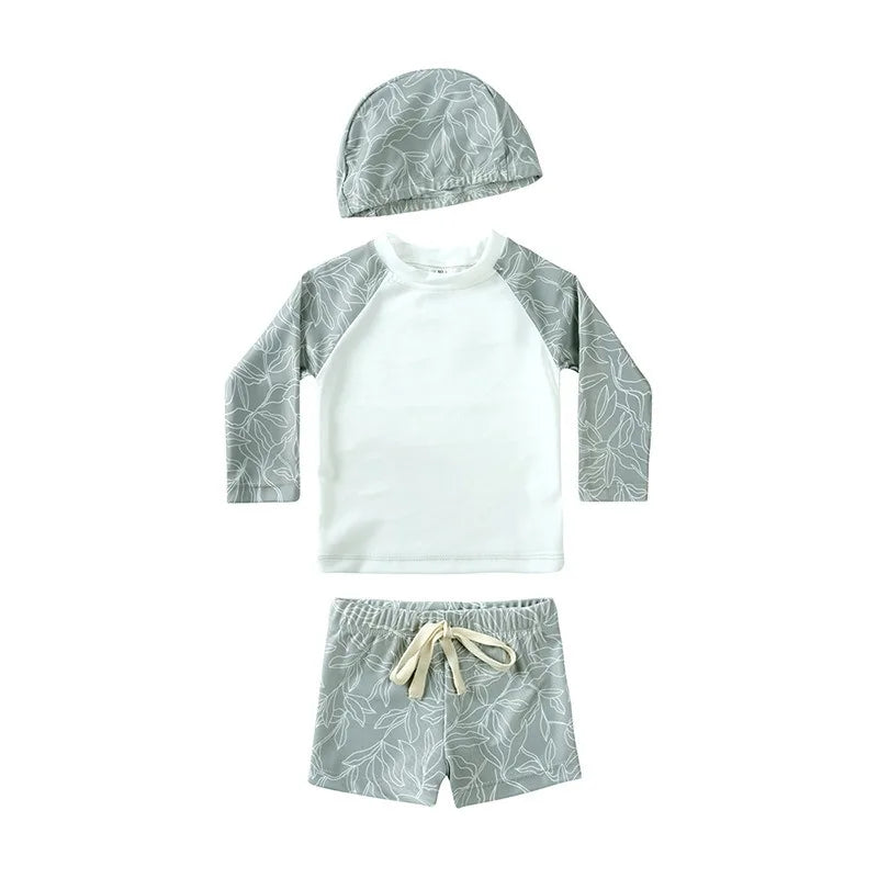 2025 Summer Kids Boy Swimsuits Sun Protection Vacation Beach Pants Long sleeve Tops with Hat Children Surfing Swim Suit 1-7T