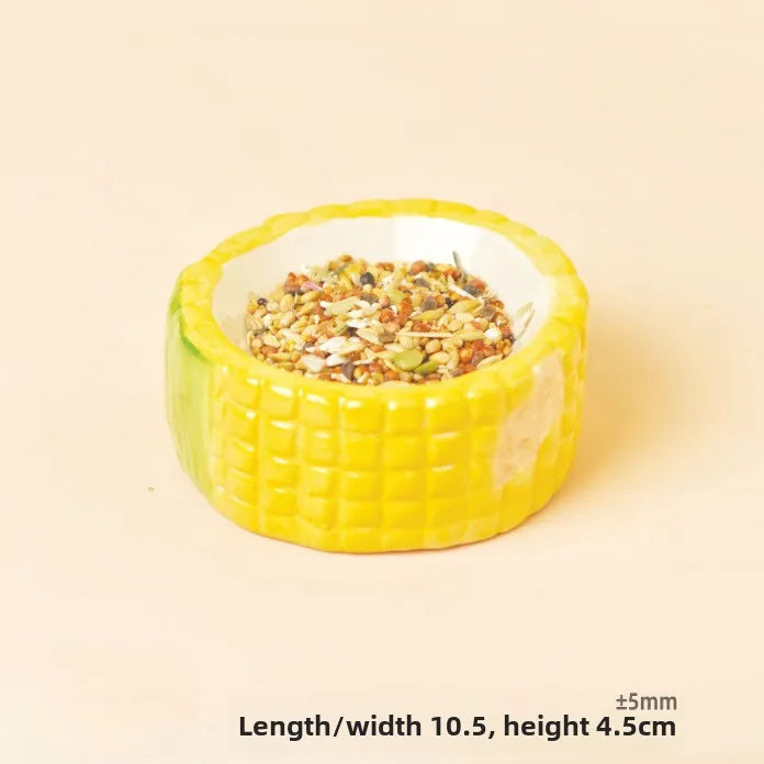 Corn-Shaped Ceramic Hamster Hideout Food Water Bottle Holder for Hamsters Gerbils Small Pets for Summer Cooling Cage Decoration