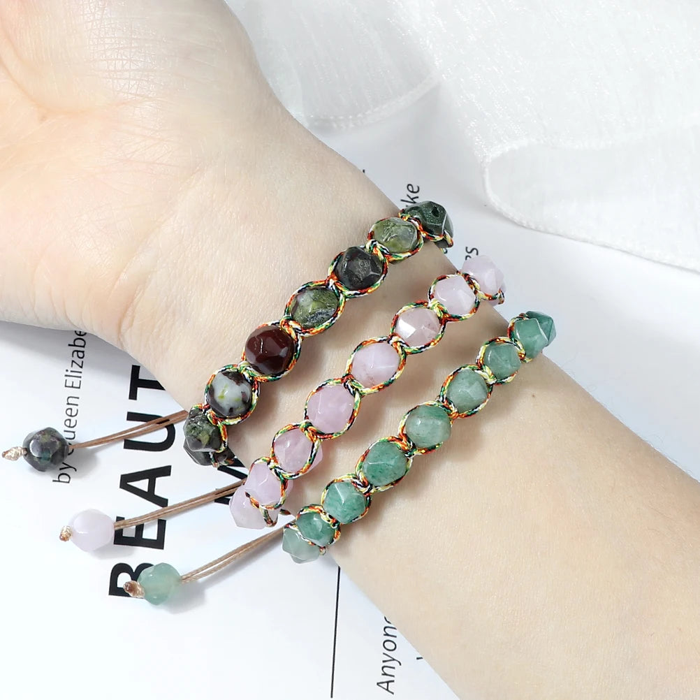 Women Healing Energy Bracelet 8mm Natural Gemstone Beads Irregular Shaped Cut Surface Beads Bracelet Charm Couples Jewelry Gifts