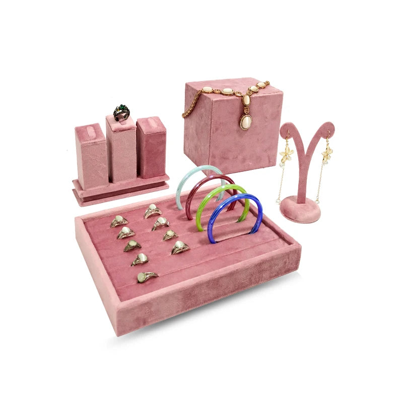 High End Pink Velvet Jewelry Display Props Ring Earrings Holder Necklace Bracelet Tray Organizer Jewelry Store Window Display
