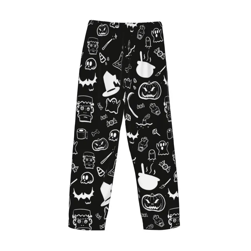 Custom Cute Spooky Halloween Bats Black And Purple Pajama Pants for Men Lounge Sleep Drawstring Sleepwear Bottoms with Pockets