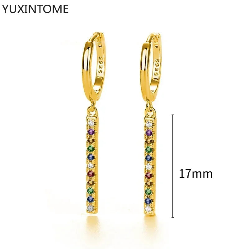 Colorful Crystal Earrings 925 Sterling Silver Ear Needle Stud Earrings for Women Cross Dangle Earrings Party Wedding Jewelry