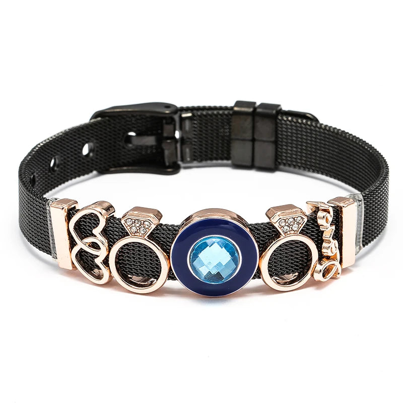 Silver Color Stainless Steel Mesh Bracelets For Women Crystal Santa Claus Beads Charm Watch Belt BraceletsBangles Christmas Gift