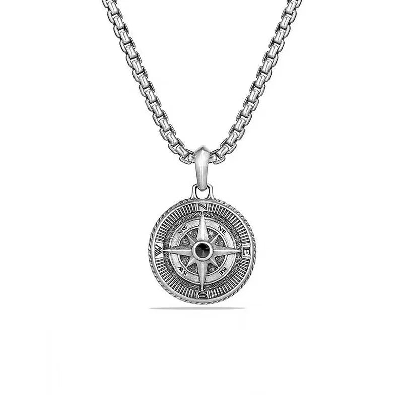 Fashion Simple Compass Necklaces For Men Retro Hip Hop Copper Disc Couple Pendant Sweater Chain Punk Jewelry Accessories Gift