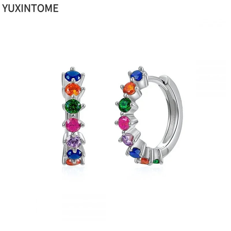 Colorful Crystal Earrings 925 Sterling Silver Ear Needle Stud Earrings for Women Cross Dangle Earrings Party Wedding Jewelry