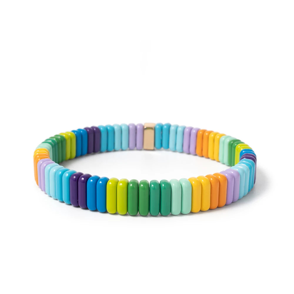 2024 New Design Elatic Rainbow Bracelets For Women 2X8MM Rectangle Beads Bracelets Bohemian Metal Bangle Colorful Jewelry