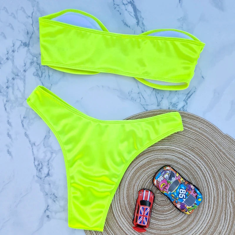 Sexy U Shaped Stapless Swimsuit for Women Bandeau Bikini Mujer 2024 High Cut Bathing Suit Two Piece Bikinis Set Bathers Swim