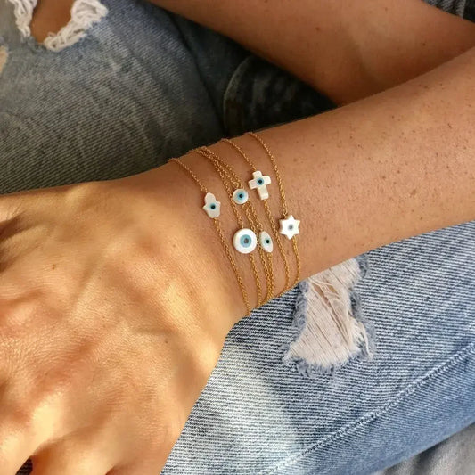 CCGOOD Boho Jewelry Turkish Evil Eye Summer Bracelets for Women Hamsa Hand Fatima Cross Bracelet Protection Chain Pulseras