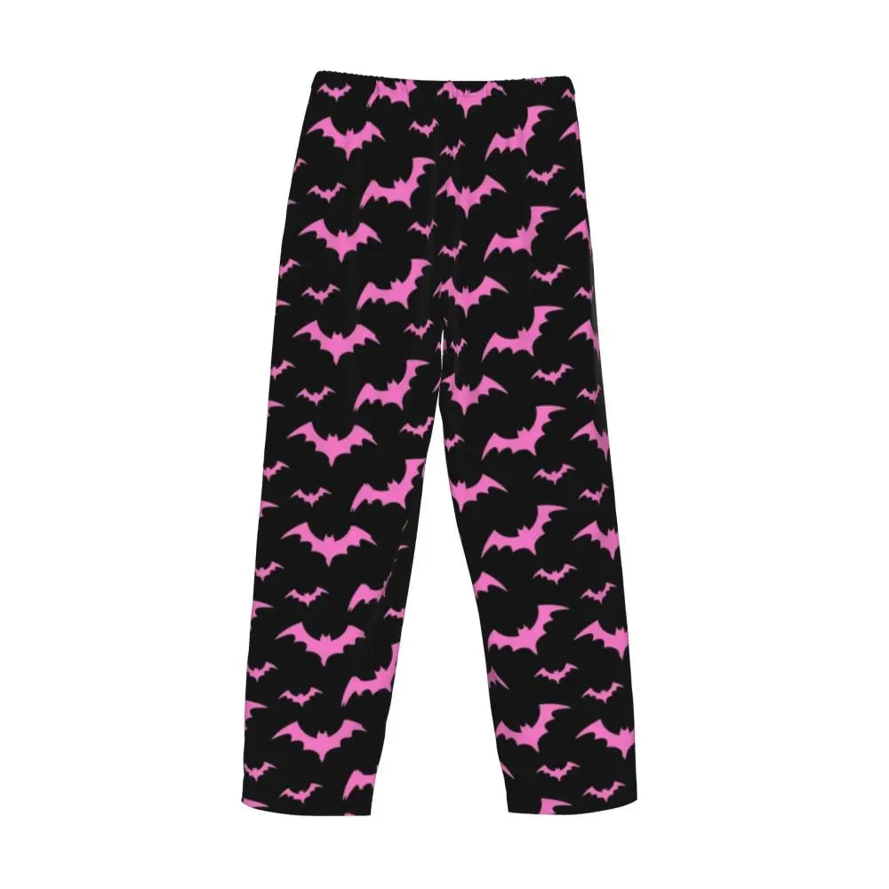 Custom Cute Spooky Halloween Bats Black And Purple Pajama Pants for Men Lounge Sleep Drawstring Sleepwear Bottoms with Pockets