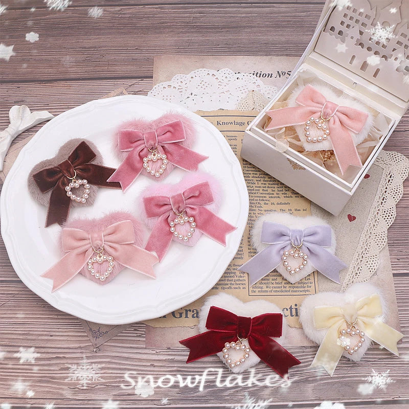Japanese Lo Girls Hair Clip Handmade Sweet Y2K Girl's Gift Lolita Style Heart Bowknot Cute Women's Hairclip