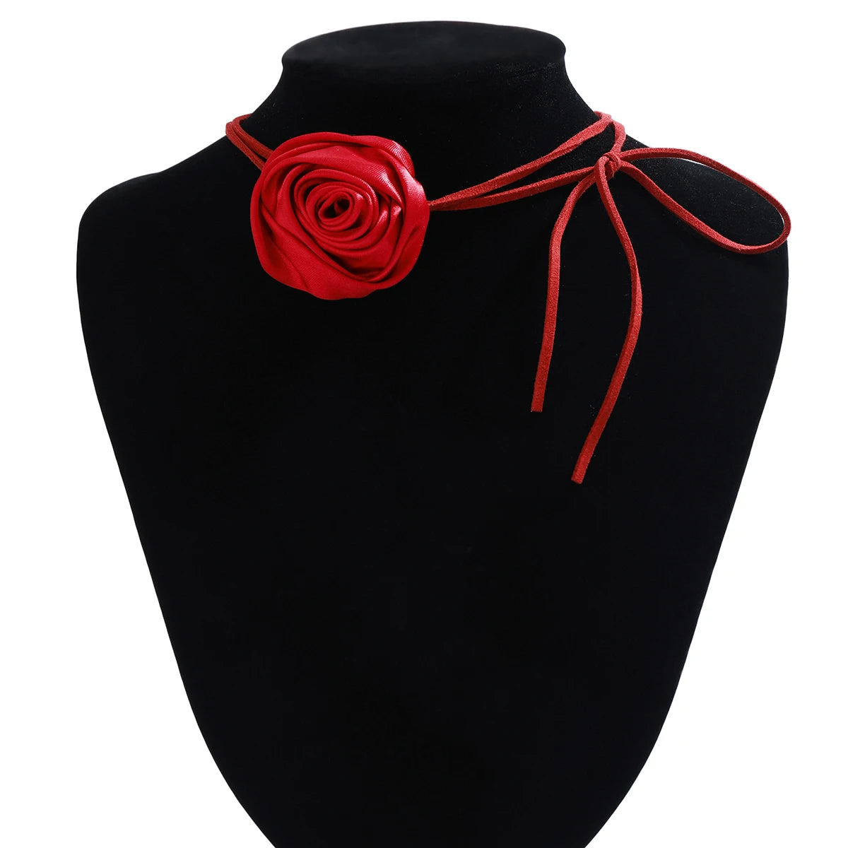 Salircon Gothic Satin Big Rose Flower Clavicle Necklace Fashion Korean Velvet Adjustable Rope Chain Choker Women's Neck Jewelry