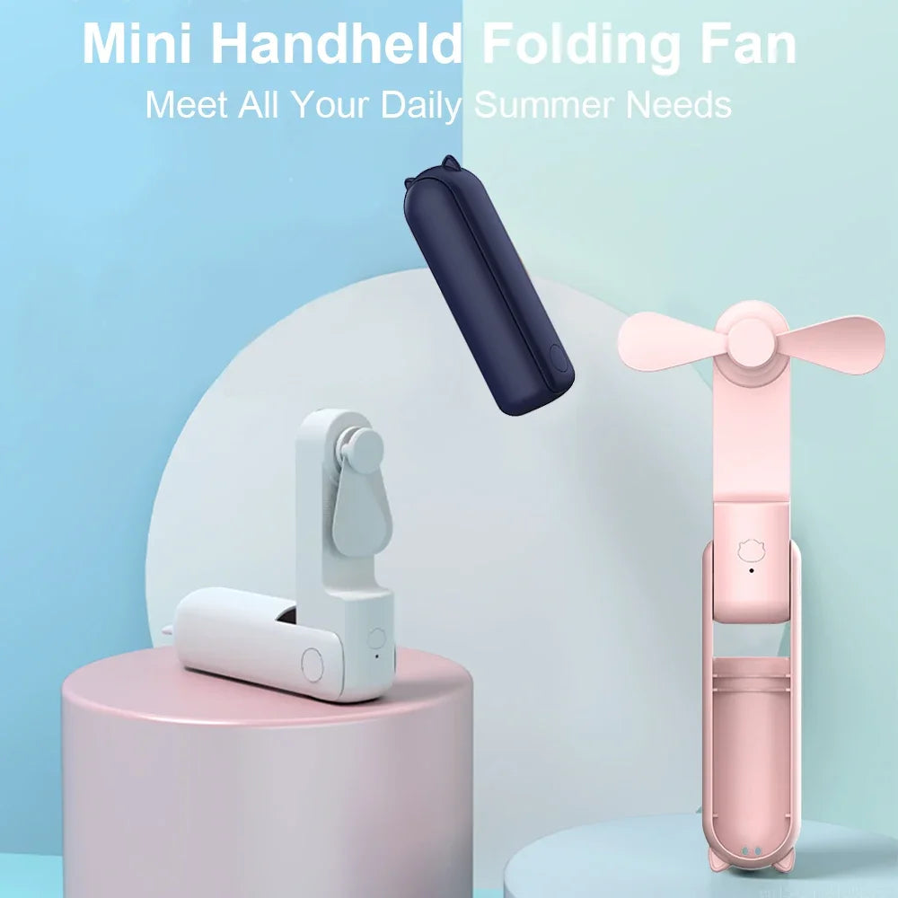Portable Mini Handheld Fan Small Pocket USB Rechargeable Battery Fan Folding Cooling Hand Mini USB Fan with Power Bank