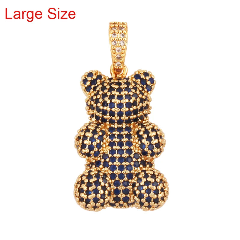 Luxury Fine Inlaid Rainbow Cubic Zirconia Charm Pendant,Cute Bear Jewelry Necklace Bracelet Making Wholesale Supplies M85