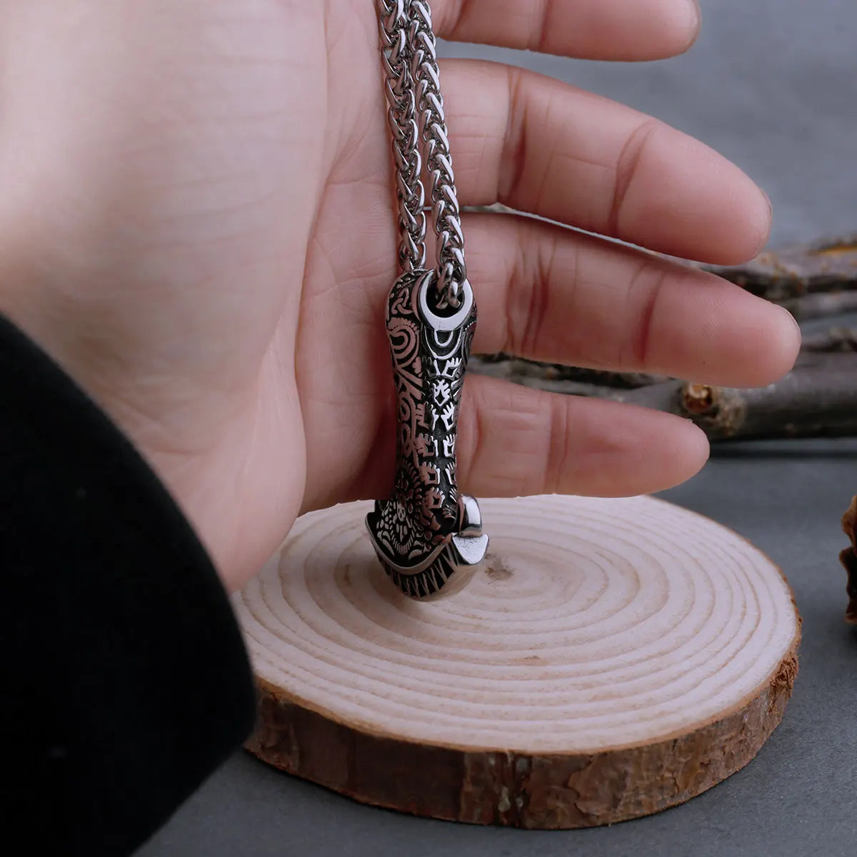 316L Stainless Steel Thor's Hammer Mjolnir Axe Necklace Men's Fashion Hip Hop Vintage Odin Rune Biker Pendant Jewelry Gift