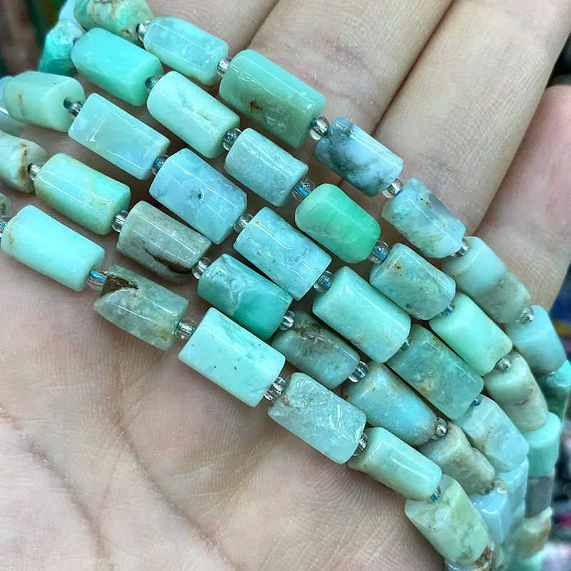 Natural Tourmaline Apatite Emerald Agates Amethysts Jades Cylinder Stone Spacer Beads for Jewelry Making DIY Bracelet 7.5inch