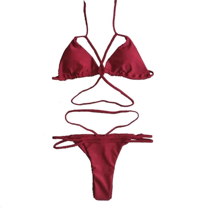 Bikinis Newest Sexy Female Micro Folds Swimwear Women High Cut Bikini Set String Swimming Suit Women White Swimsuit Korean W5T